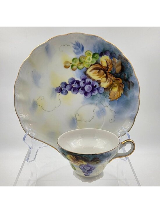 Lefton Other - Lefton Festival SL2619 Set of 2 Snack Plate and Cup Porcelain Purple Green Grape